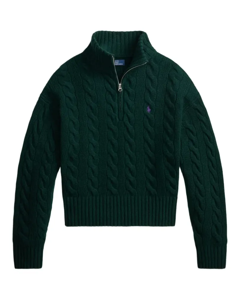 Ralph Lauren Pullover mit Zopfmuster und Viertelreißverschluss - Grün Grün