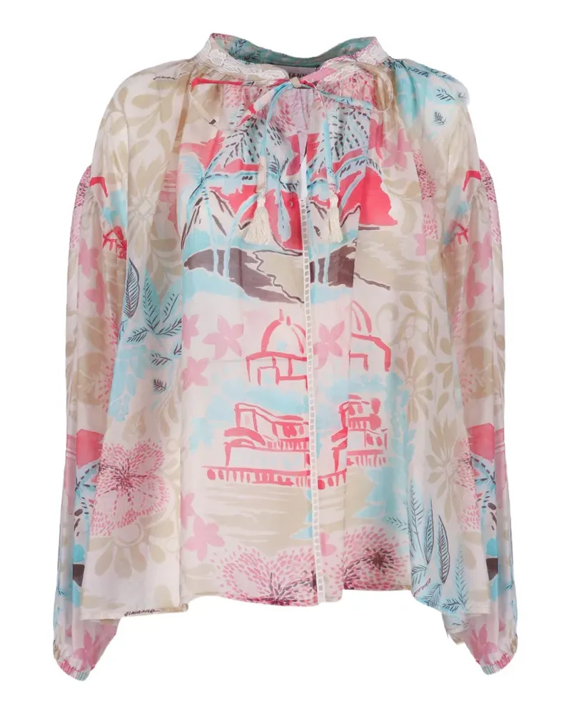 Ermanno Scervino floral-print lace-trim blouse - Nude Nude