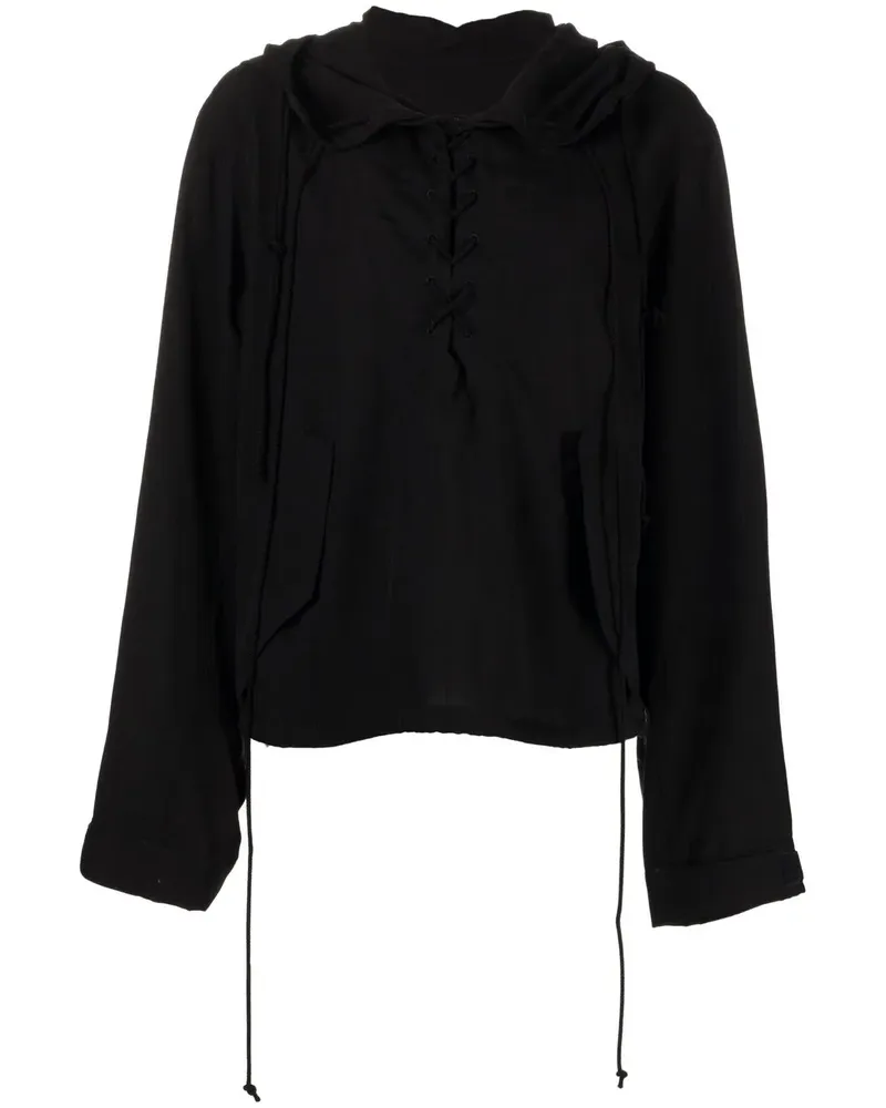 Yohji Yamamoto Hoodie mit Schnürung - Schwarz Schwarz