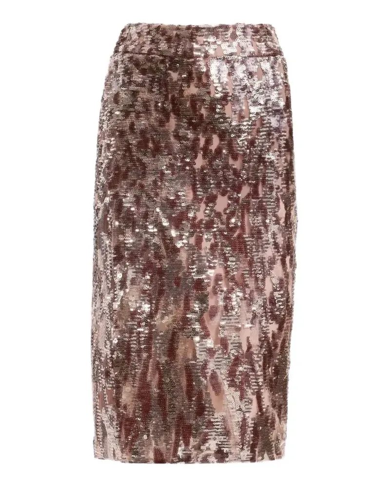 Elie Saab sequin-embellished side-slit midi skirt - Braun Braun