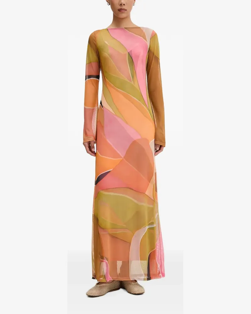 Never Fully Dressed abstract-print midi dress - Orange Orange