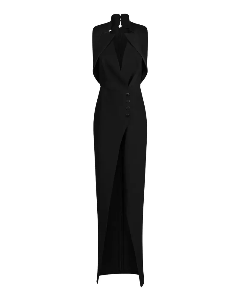 Elisabetta Franchi satin-lapel side-slit maxi dress - Schwarz Schwarz