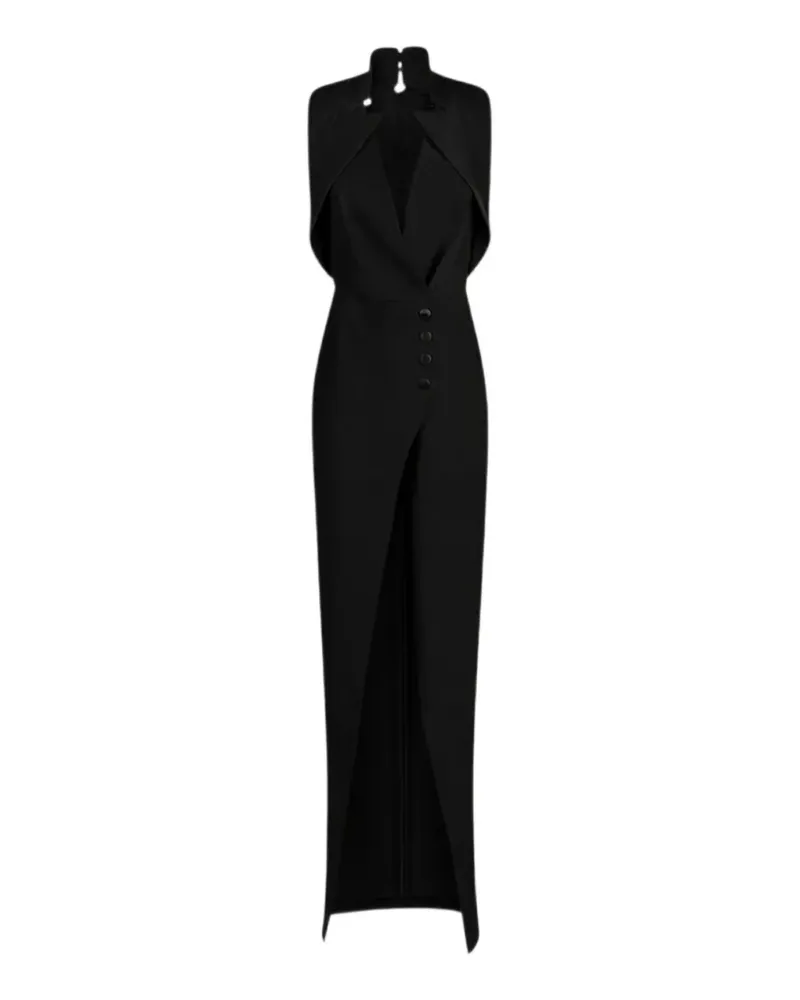 Elisabetta Franchi satin-lapel side-slit maxi dress - Schwarz Schwarz