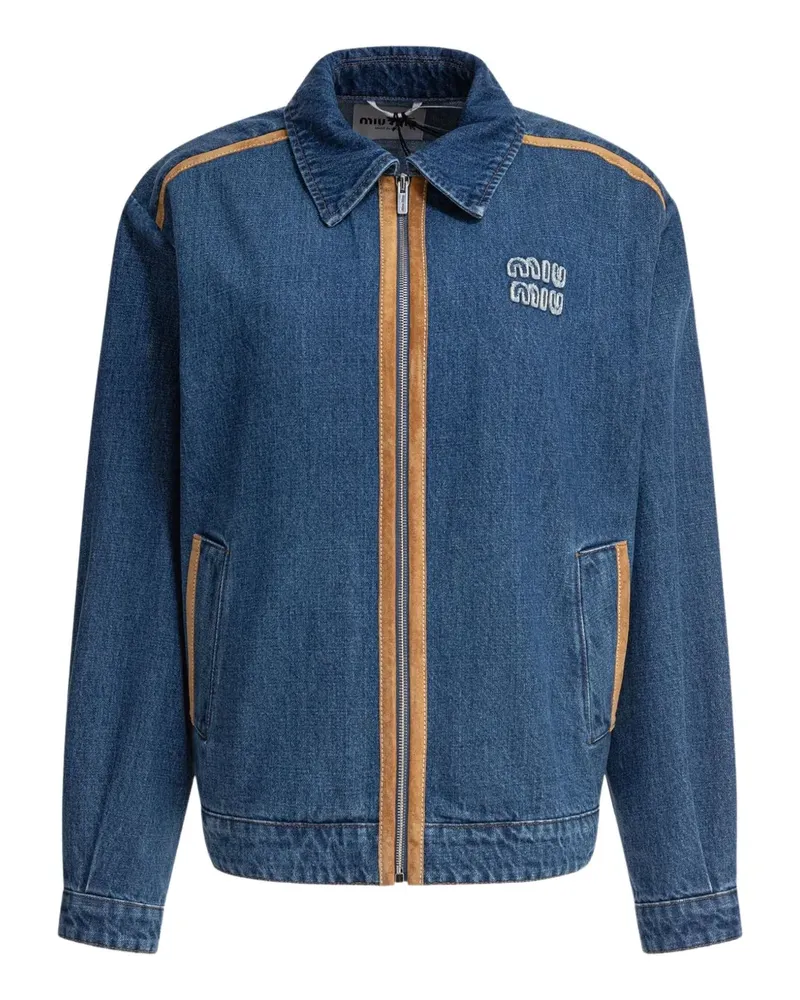 Miu Miu Bestickte Jeansjacke aus Wildleder - Blau Blau