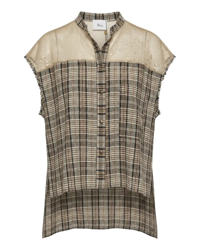 8PM sequin-embellished check blouse - Nude Nude