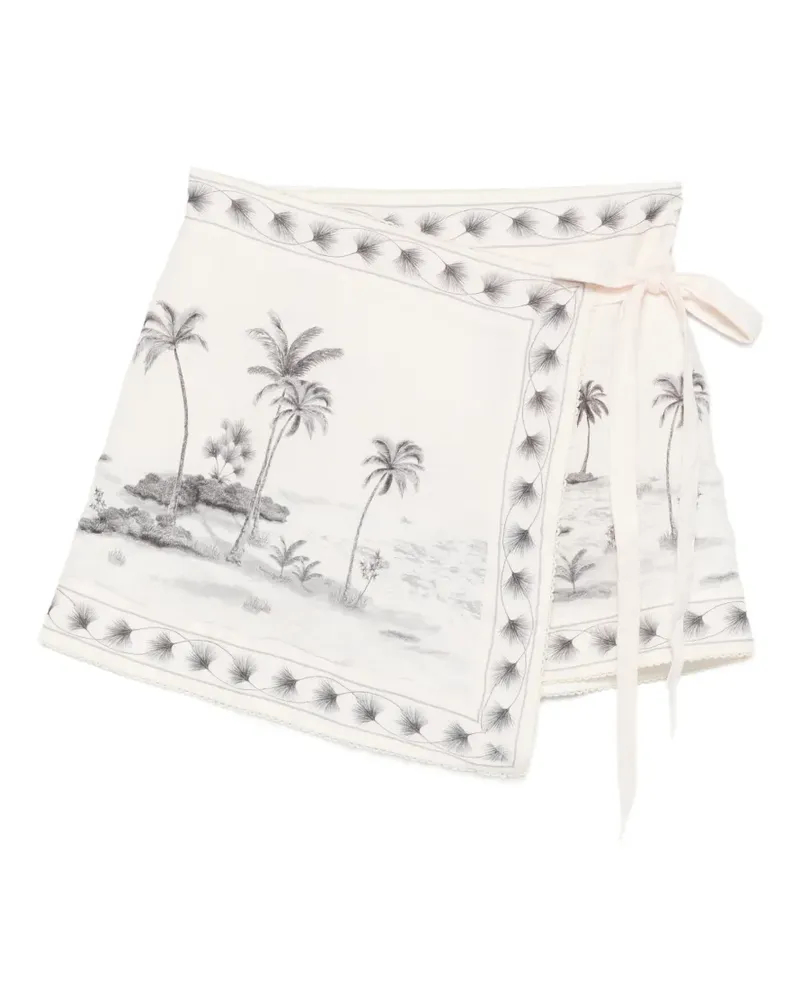 AGUA BENDITA Luna graphic-print linen sarong - Weiß Weiß