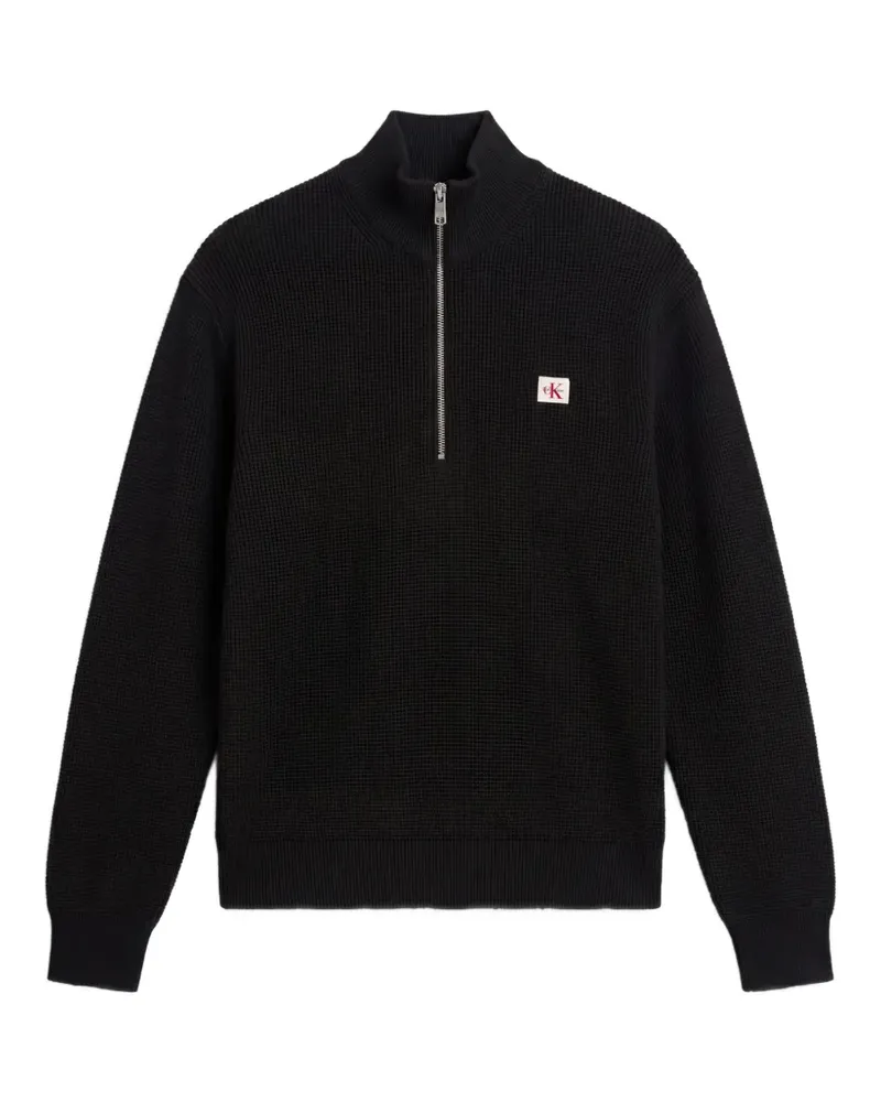 Calvin Klein Waffelstrick-Pullover mit Viertelreißverschluss - Schwarz Schwarz