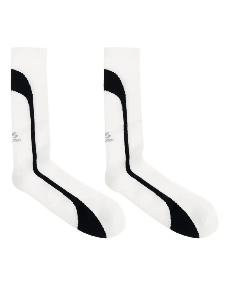 Balenciaga Gerippte Socken mit Logo-Print - Weiß Weiß