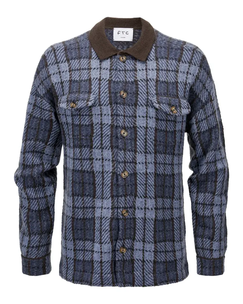 FTC Cashmere Hemdjacke mit Karomuster - Blau Blau