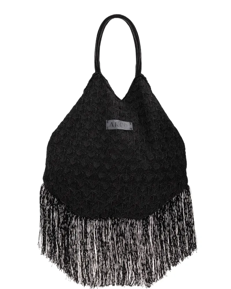 AKEP fringed knitted tote bag - Schwarz Schwarz