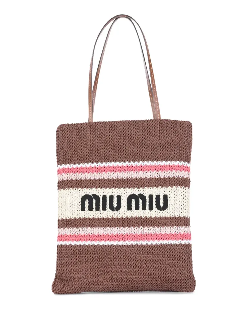 Miu Miu woven-motif striped tote bag - Braun Braun