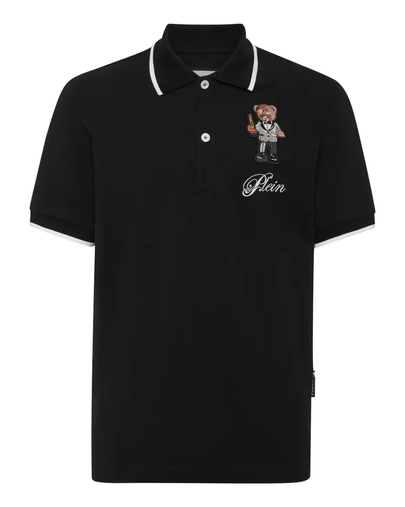 Philipp Plein Poloshirt mit Teddy-Stickerei - Schwarz Schwarz
