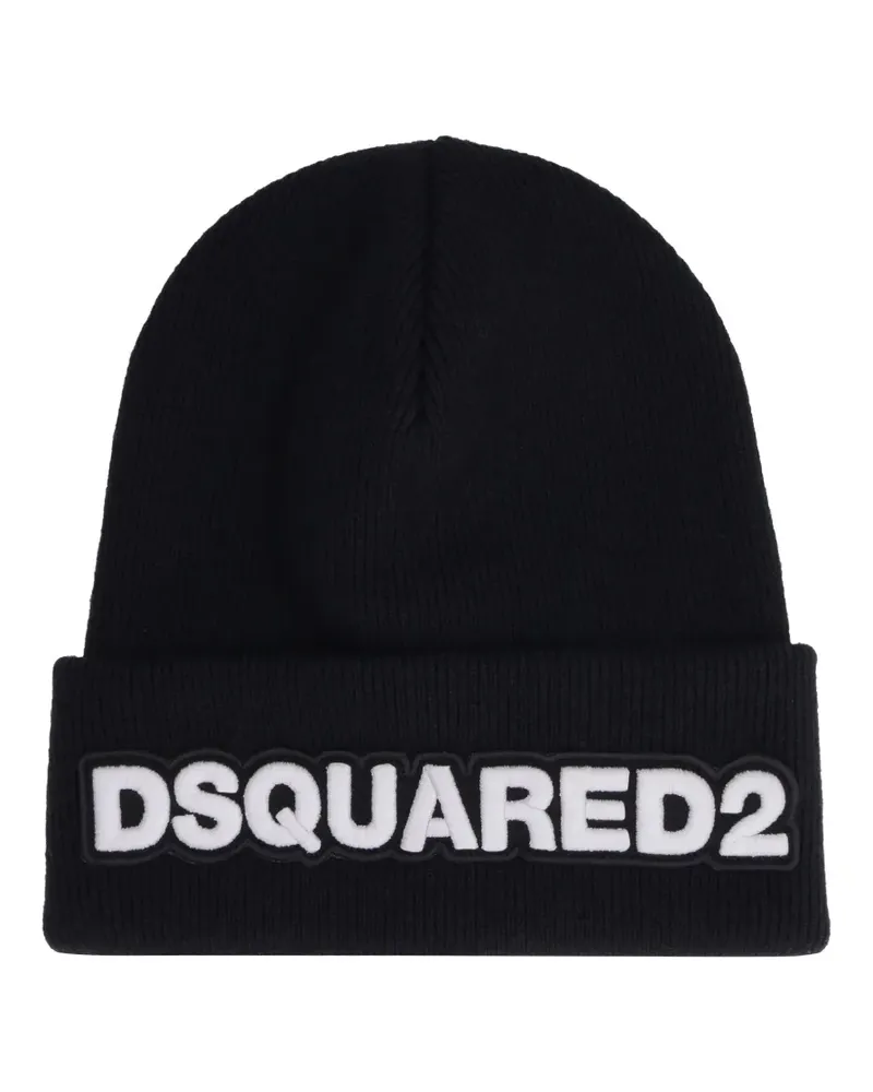 Dsquared2 logo ribbed beanie - Schwarz Schwarz