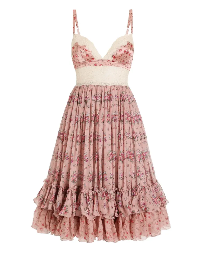 Dolce & Gabbana Minikleid aus Spitze mit Blumen - Rosa Rosa