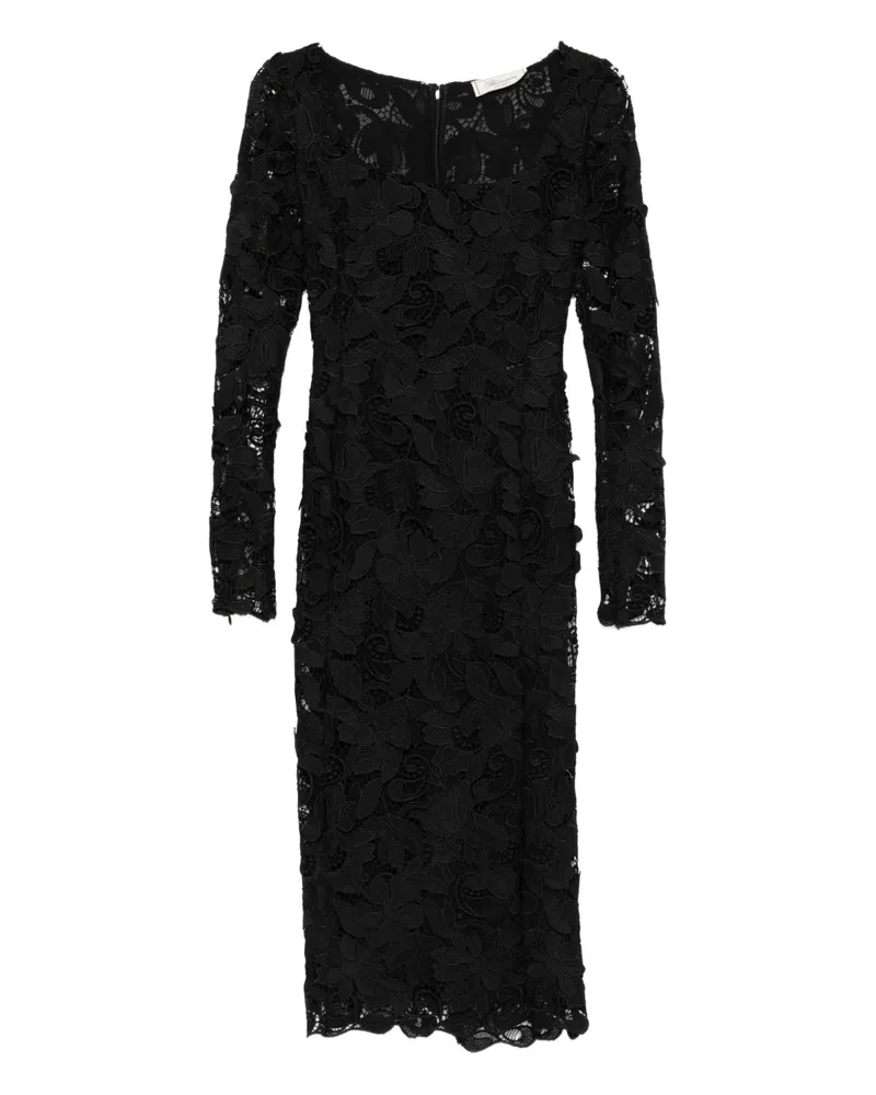 Blumarine Langärmeliges Midikleid aus Blumenspitze - Schwarz Schwarz
