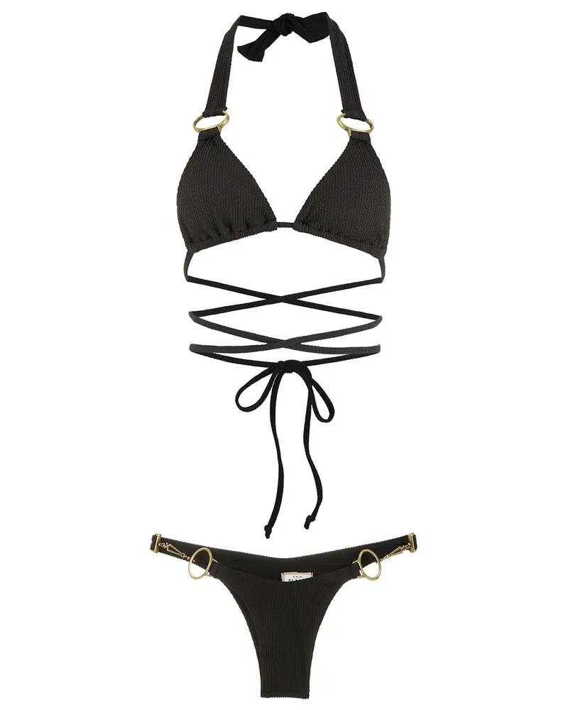 Amir Slama Gerippter Bikini - Schwarz Schwarz