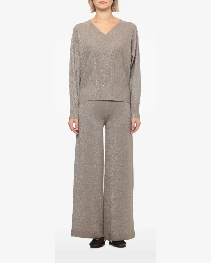 D.EXTERIOR Gerippter Pullover mit V-Ausschnitt - Nude Nude
