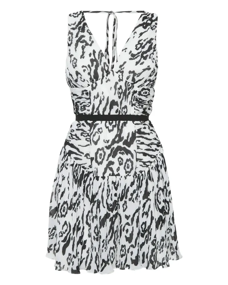 Self-Portrait Plissiertes Minikleid mit Leo-Print - Weiß Weiß