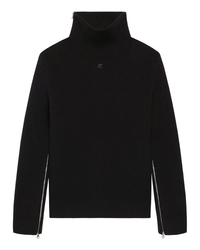 Courrèges Rollkragenpullover mit Reißverschluss - Schwarz Schwarz