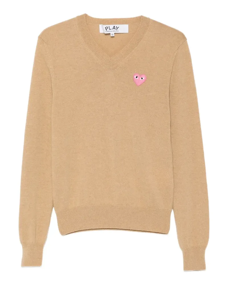 Comme des Garçons heart-patch V-neck sweater - Nude Nude