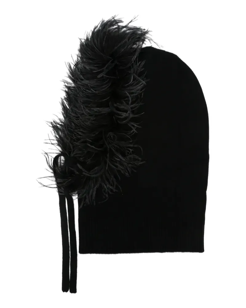 P.A.R.O.S.H. Lestat feather-trim knitted beanie hat - Schwarz Schwarz