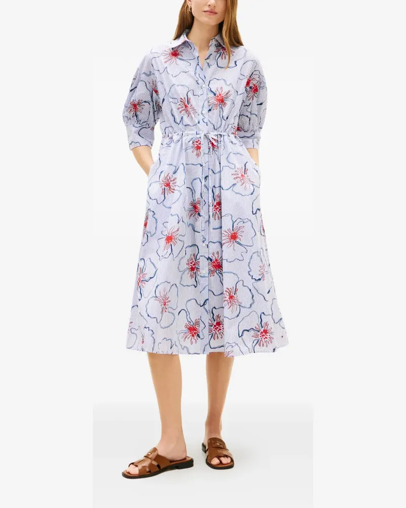 Tommy Hilfiger floral-print striped shirt dress - Blau Blau