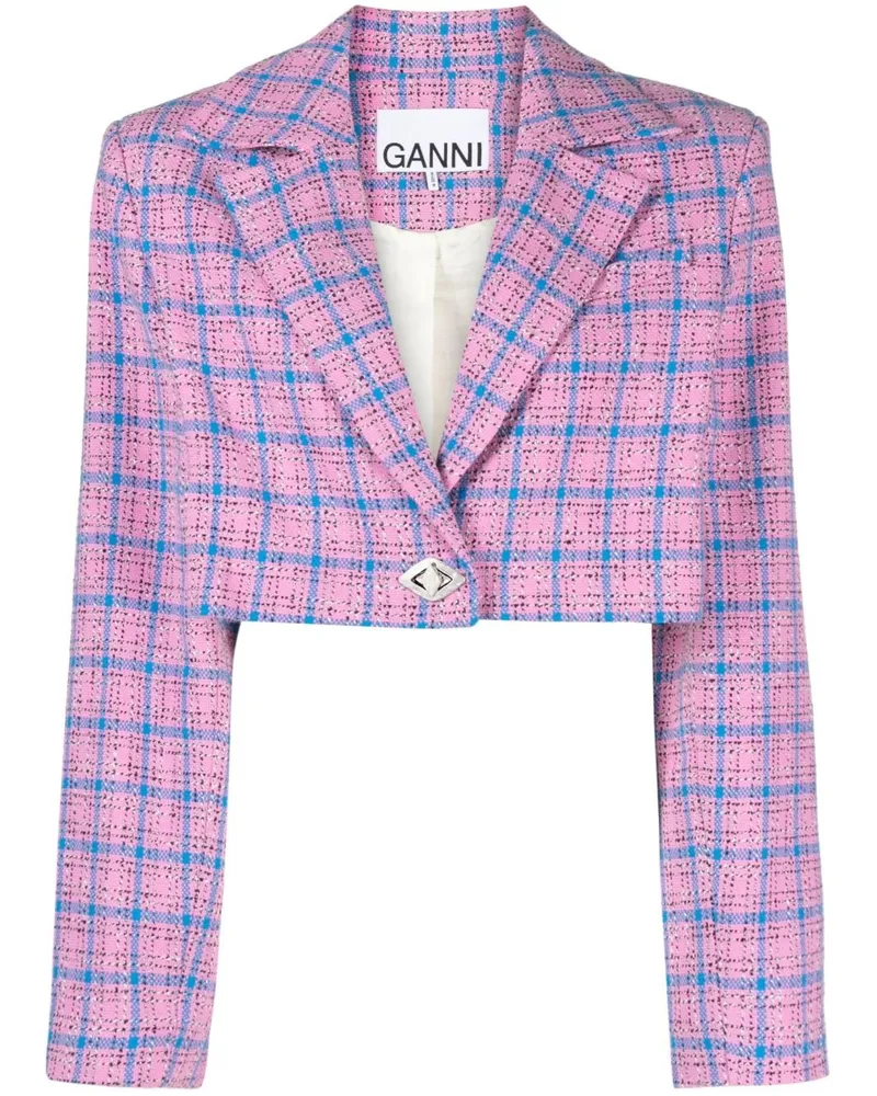 Ganni Karierter Cropped-Blazer Rosa