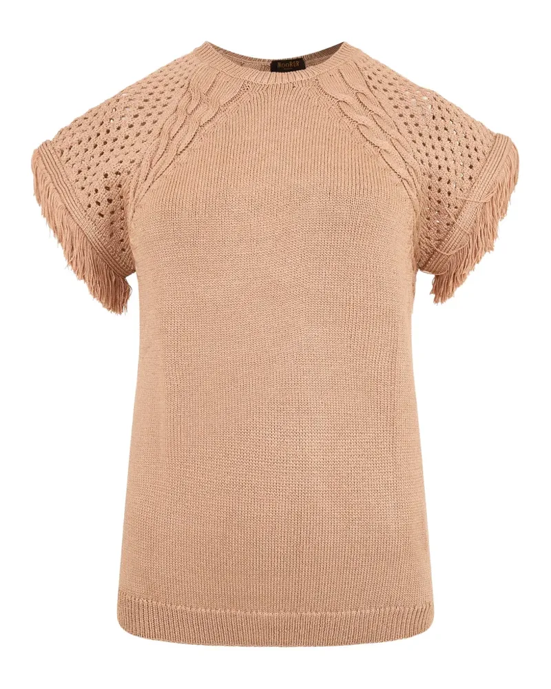 MOORER Zopfmuster-Pullover mit Fransen - Nude Nude