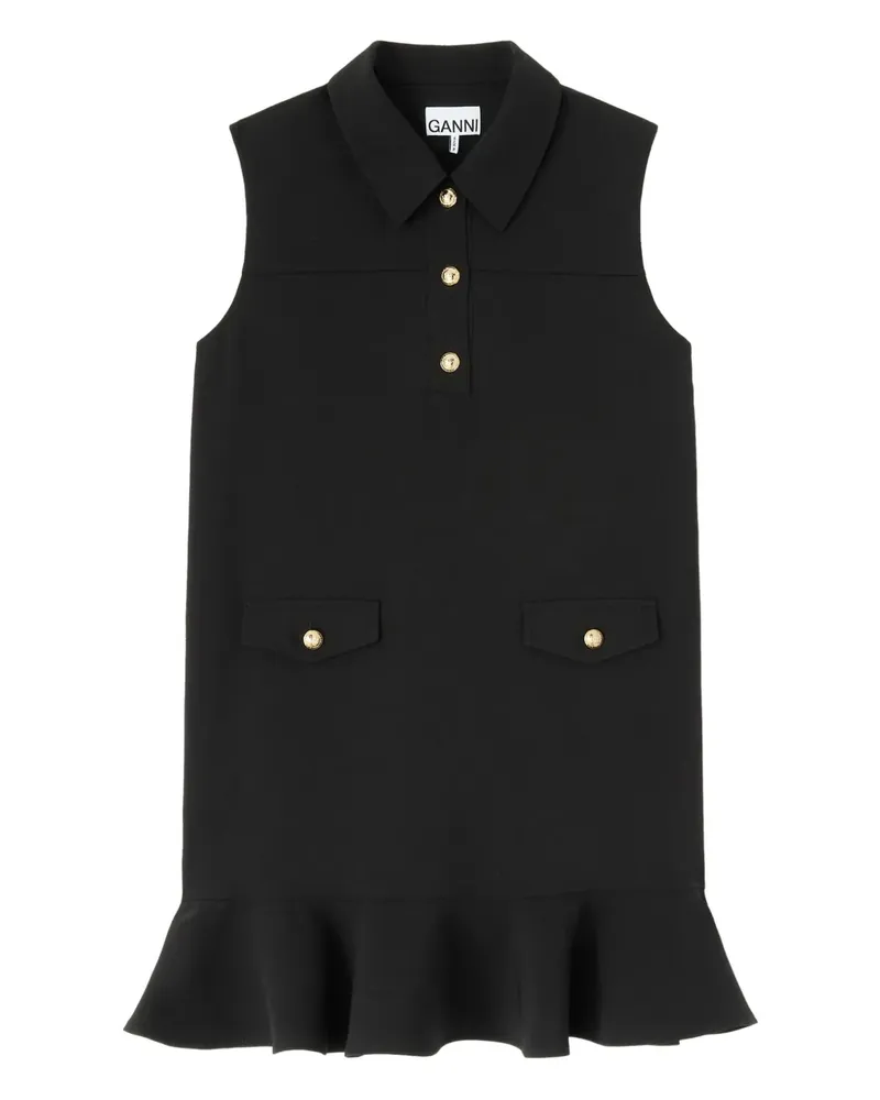 Ganni Geknöpftes Kleid mit Rüschen - Schwarz Schwarz