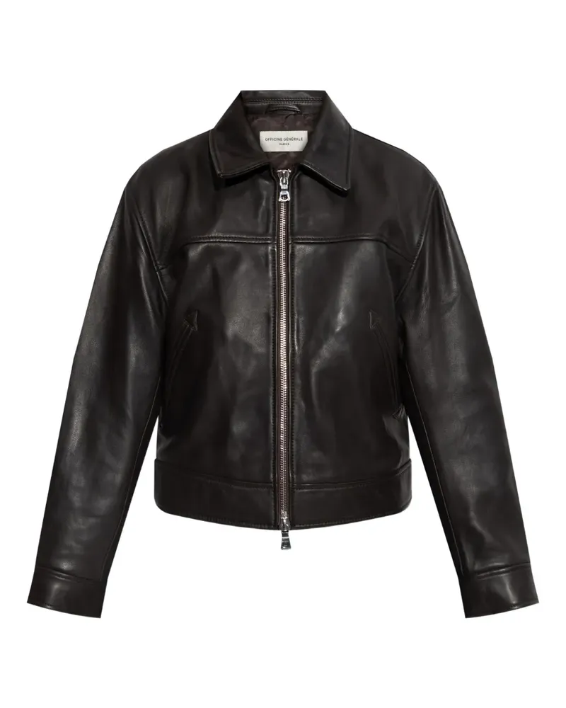Officine Generale zip-up leather jacket - Braun Braun