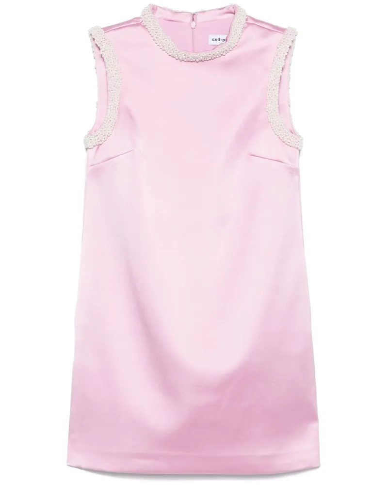 Self-Portrait Satin-Minikleid mit Perlenborte - Rosa Rosa