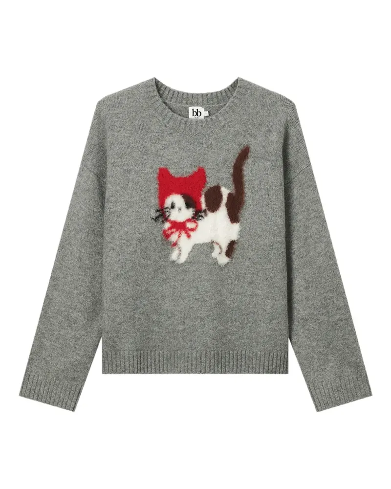 b+ab Pullover mit Katzen-Intarsie - Grau Grau