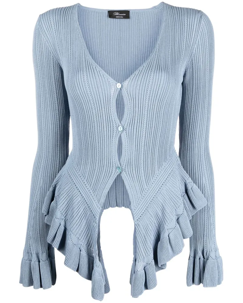 Blumarine Cardigan mit Rüschensaum Blau