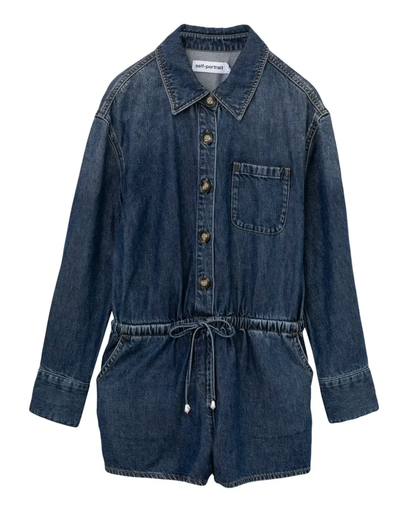 Self-Portrait Geknöpfter Playsuit mit Kordelzug - Blau Blau