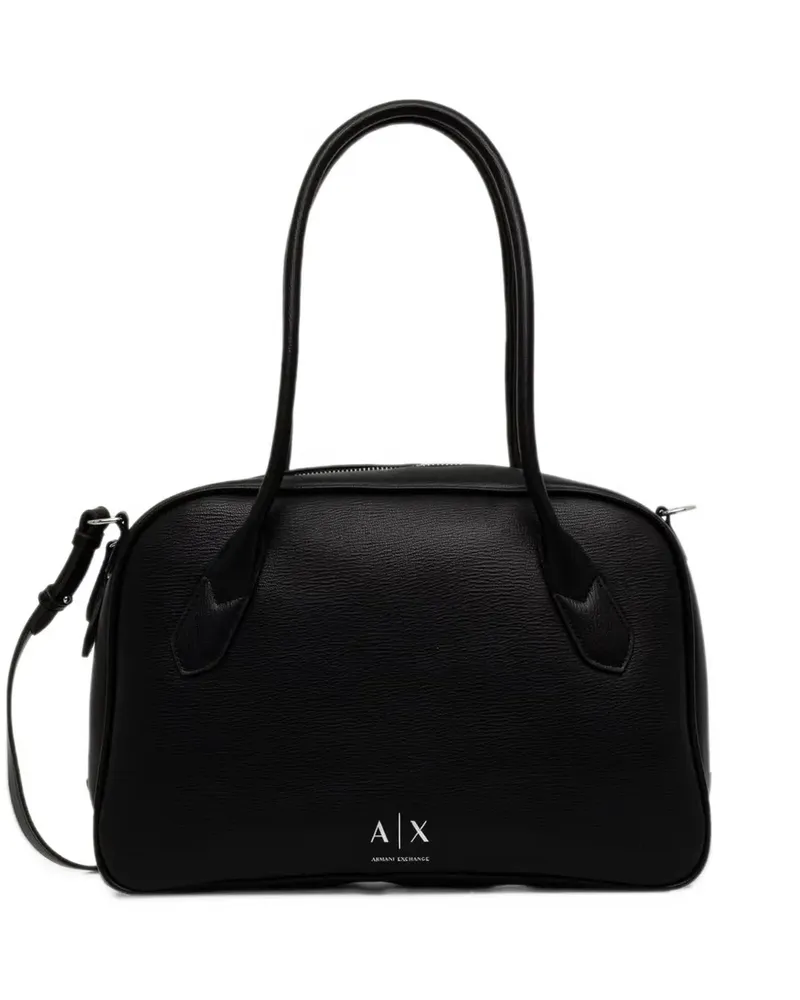 Armani Exchange logo-print pebbled-effect tote bag - Schwarz Schwarz