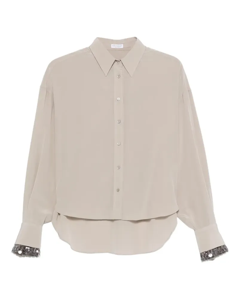 Brunello Cucinelli Seidenhemd mit Pailletten - Nude Nude