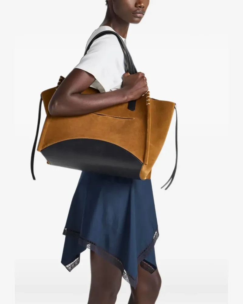 J.W.Anderson Loafer Cabas suede contrast-panel tote bag - Braun Braun