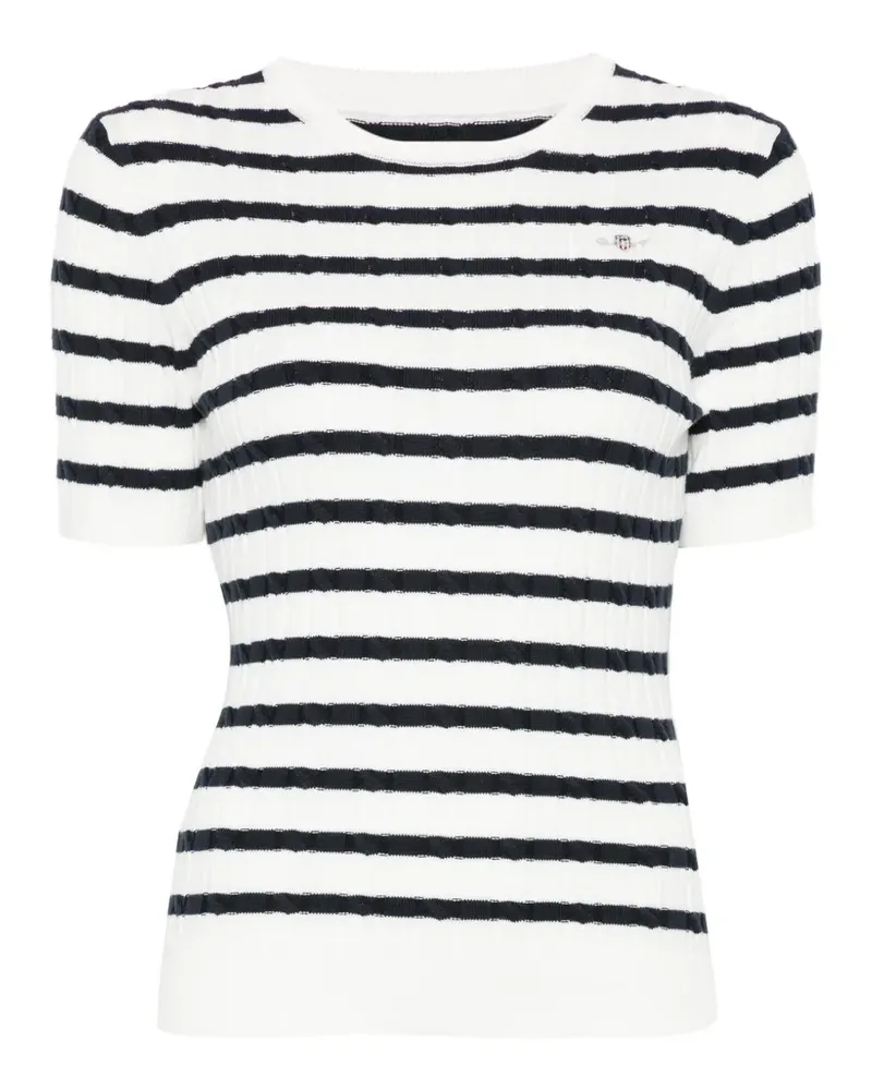Gant horizontal-stripe cable-knit T-shirt - Weiß Weiß