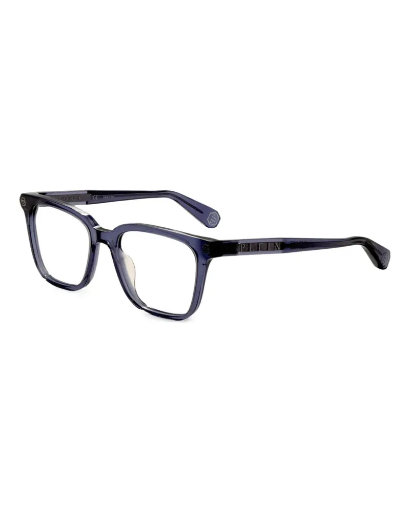 Philipp Plein Eckige Brille mit Logo-Schild - Blau Blau