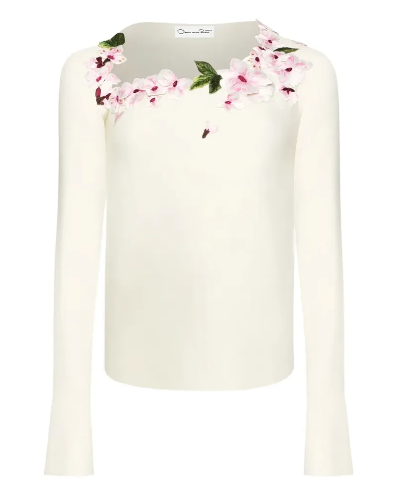 Oscar de la Renta Bluse mit Blumenverzierung - Nude Nude
