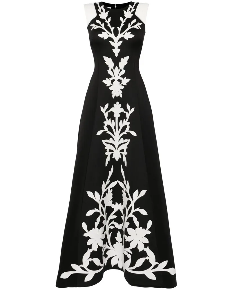 Saiid Kobeisy Neopren-Abendkleid mit Blumenstickerei - Schwarz Schwarz