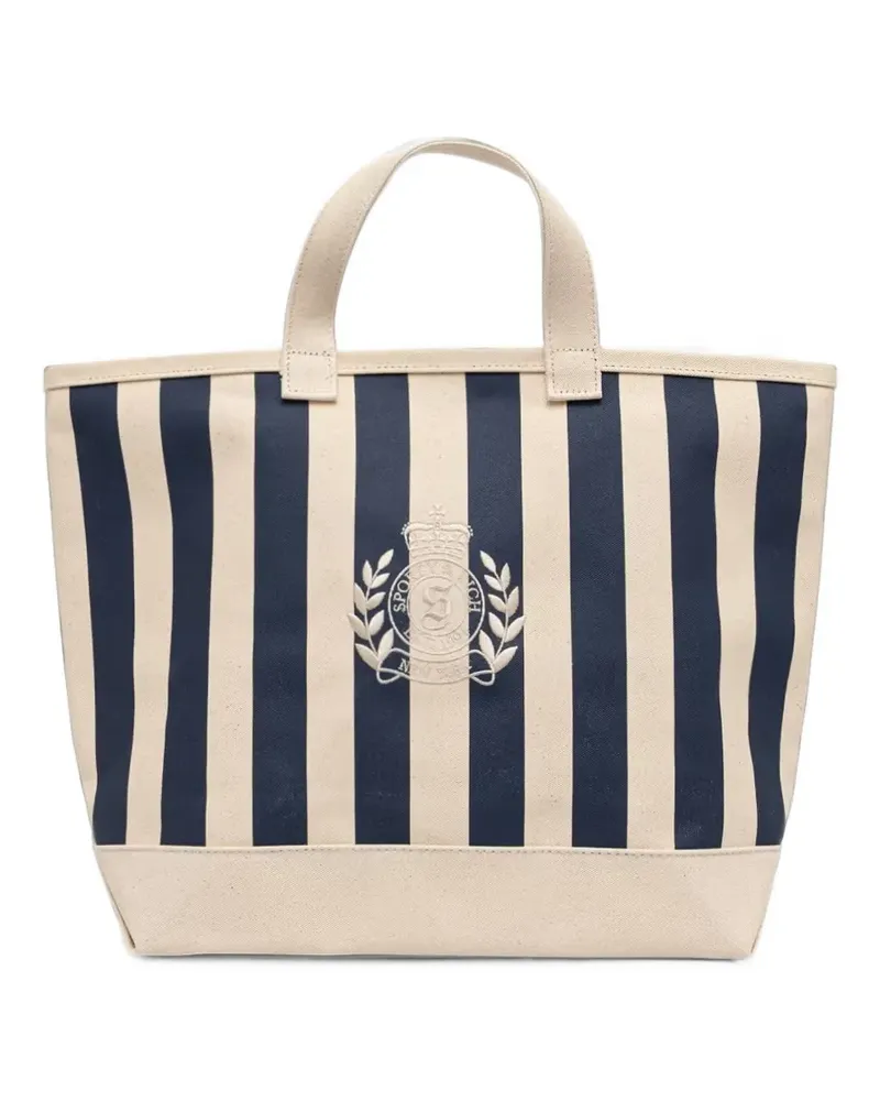 SPORTY & RICH striped embroidered tote bag - Nude Nude
