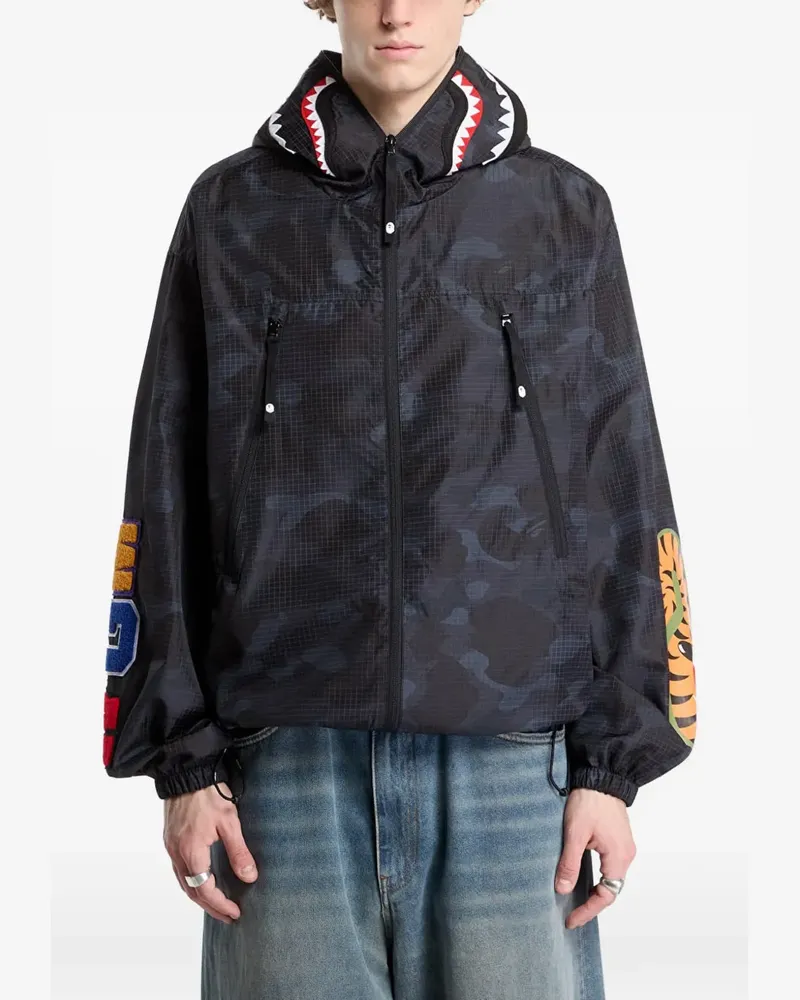 BAPE Shark Reflective Ripstop-Jacke mit Reißverschluss - Schwarz Schwarz