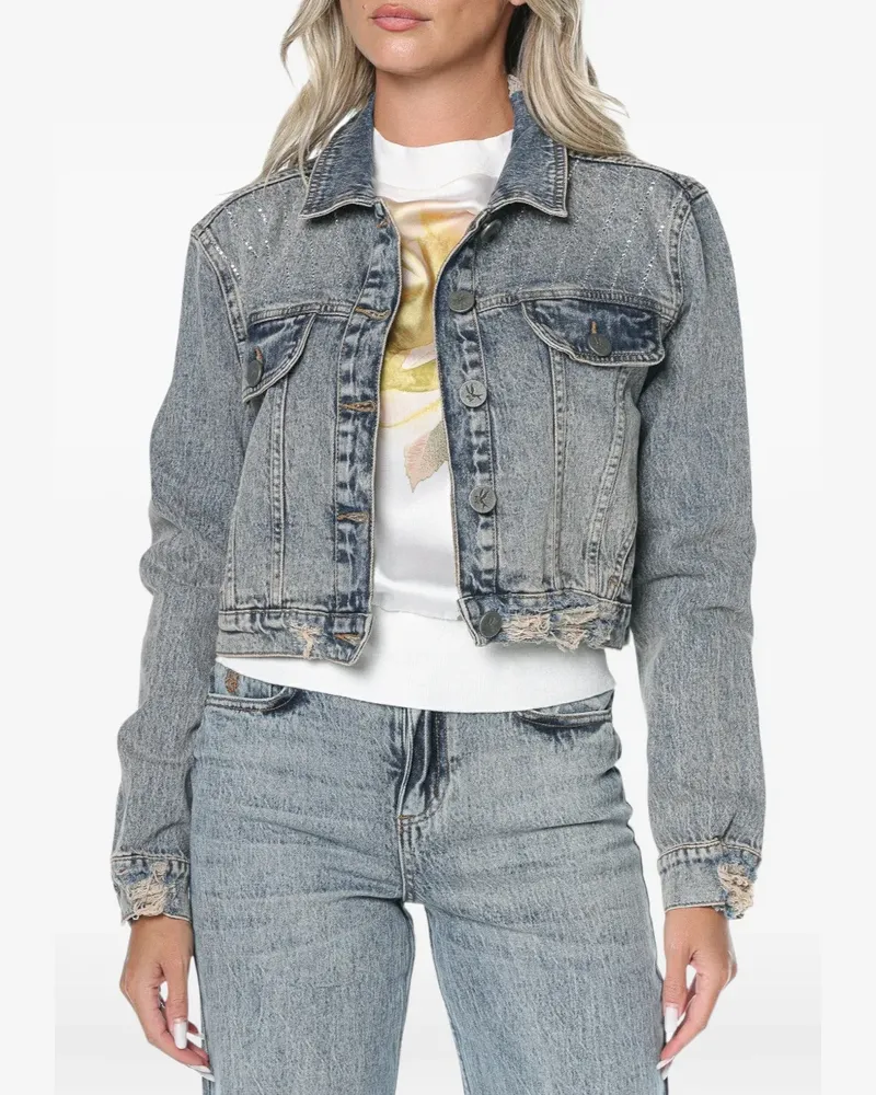 One Teaspoon crystal-embellished cropped denim jacket - Blau Blau