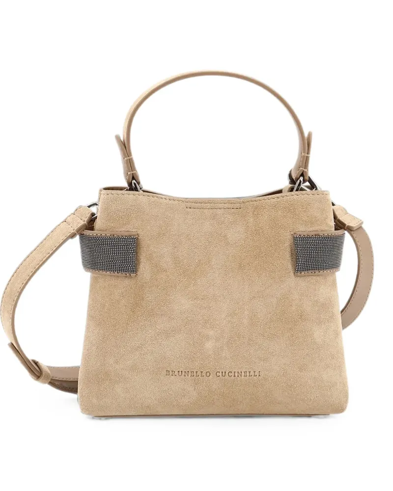 Brunello Cucinelli mini Essence monili-embellished suede tote bag - Nude Nude