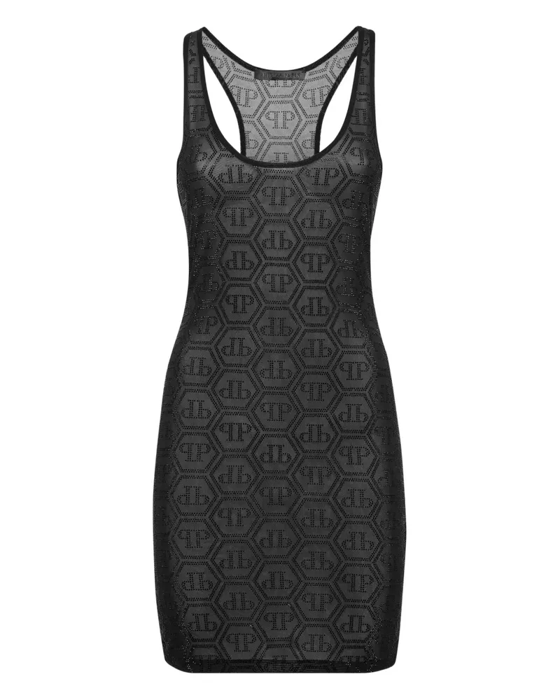 Philipp Plein Strassverziertes Kleid mit Monogramm - Schwarz Schwarz