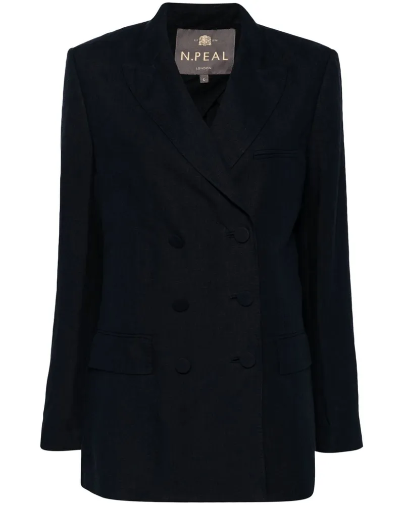 N.Peal Doppelreihiger Ava Blazer aus Leinen - Blau Blau