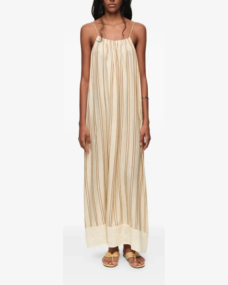 BIMBA Y LOLA Gestreiftes Leinenkleid mit schmalen Trägern - Nude Nude