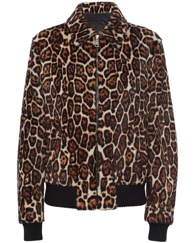 Prada Shearling-Bomberjacke mit Leoparden-Print - Braun Braun