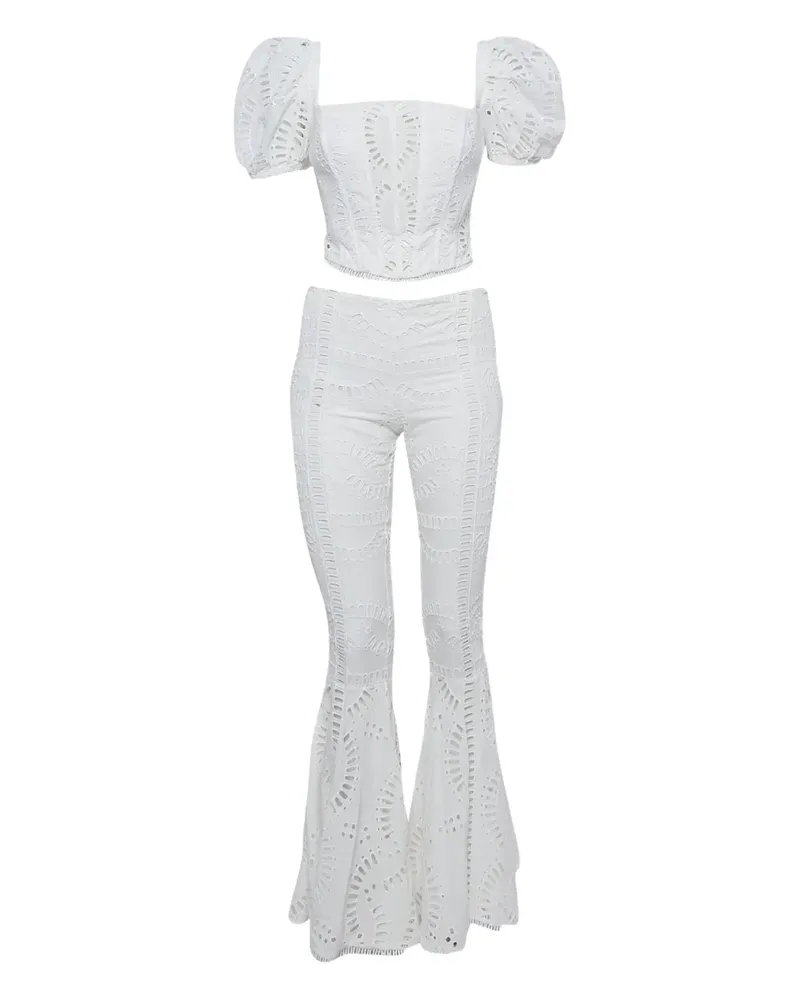 Charo Ruiz Hosen-Set mit Lochstickerei - Weiß Weiß